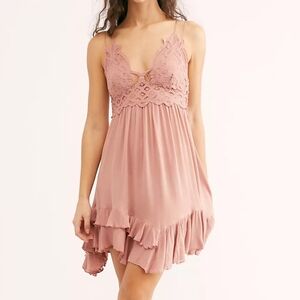 Free People Adella Asymmetrical Pink Dress with Lace Details